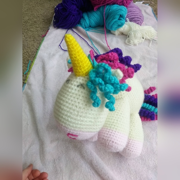 Unicorn plush. Curlicue mane, tail. Customizable initials, colors! Artisan made - Picture 6 of 15